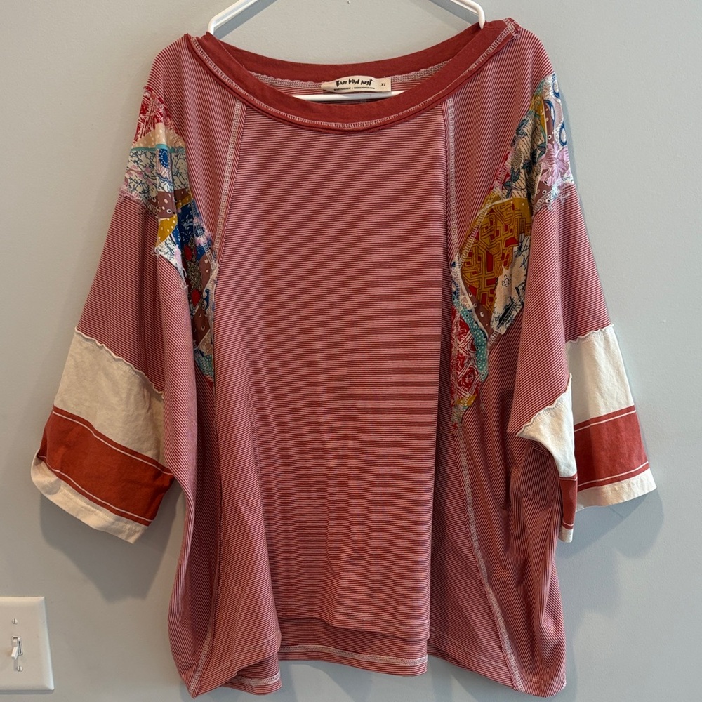 Three Bird Nest Multicolor Patchwork Blouse - image 1